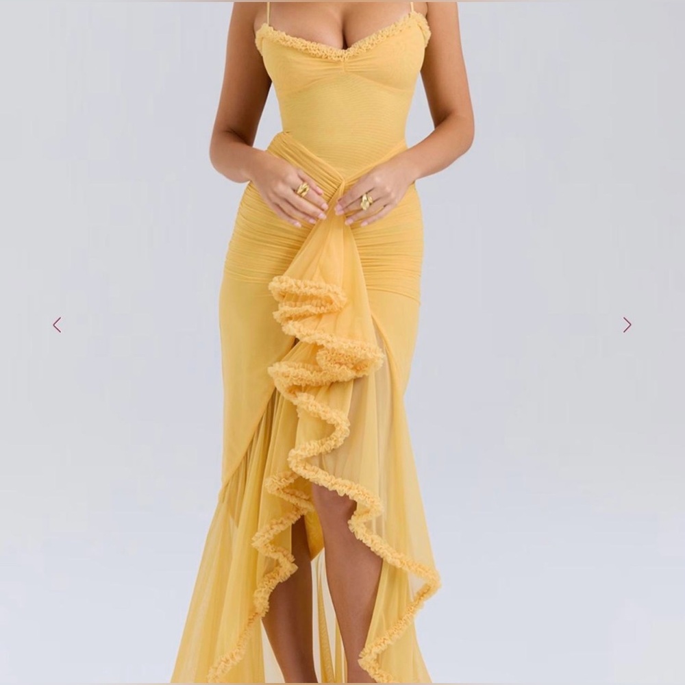 Yellow Ruffled Slip Midi Dress - Picture 4 of 9